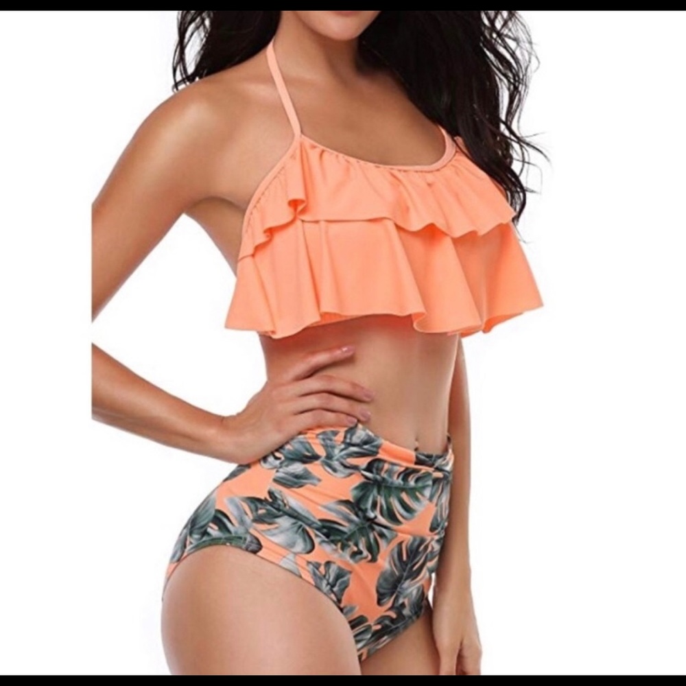Orange Flounce Two Piece Swimsuit